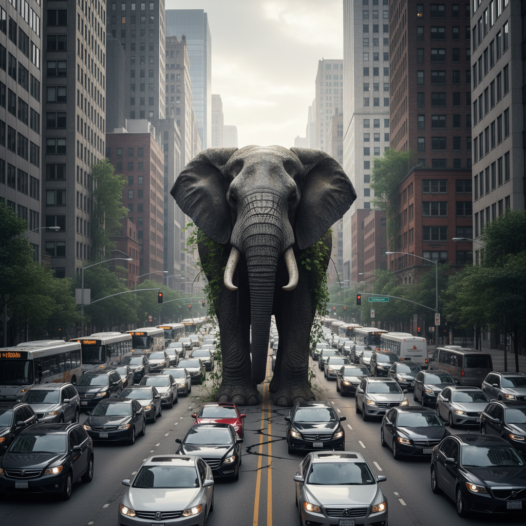 Vildt syn: Elefant skabte totalt trafikkaos i byen